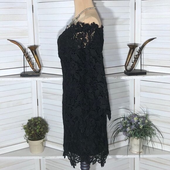 Free People Black Floral Lace Off Shoulder Dress Size 6 - Picture 6 of 13